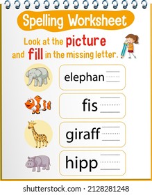 Spelling worksheet template for kids illustration