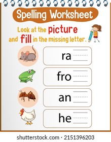 Spelling worksheet template for kids illustration
