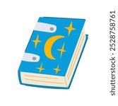 spells fantasy book cartoon. enchantment prophecy, mythical adventure, sorcery heroes spells fantasy book sign. isolated symbol vector illustration