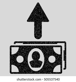 Spend Banknotes grainy textured icon for overlay watermark stamps. Flat symbol with dust texture. Dotted vector black ink rubber seal stamp with grunge design on a light gray background.