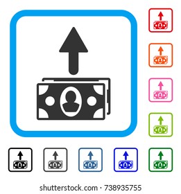 Spend Banknotes icon. Flat grey pictogram symbol in a light blue rounded rectangle. Black, gray, green, blue, red, orange color variants of Spend Banknotes vector. Designed for web and app UI.