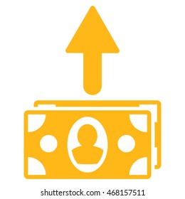 Spend Banknotes icon. Vector style is flat iconic symbol with rounded angles, yellow color, white background.