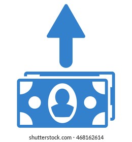 Spend Banknotes icon. Vector style is flat iconic symbol with rounded angles, cobalt color, white background.