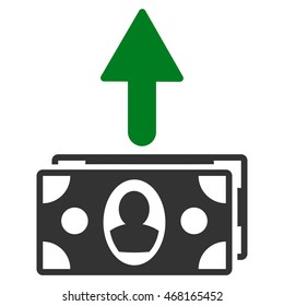 Spend Banknotes icon. Vector style is bicolor flat iconic symbol with rounded angles, green and gray colors, white background.
