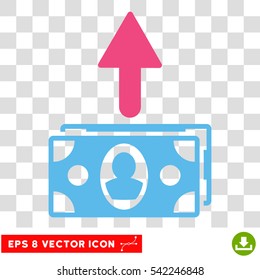 Spend Banknotes vector icon. Image style is a flat pink and blue pictogram symbol.