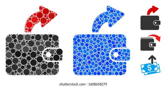 Spend cash composition of small circles in different sizes and color tints, based on spend cash icon. Vector small circles are united into blue collage.