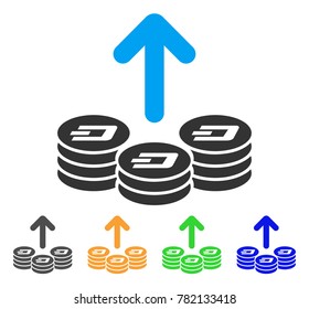 Spend Dash Coins icon. Vector illustration style is a flat iconic spend dash coins symbol with gray, green, blue, yellow color versions. Designed for web and software interfaces.