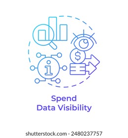 Icono de concepto de degradado azul de visibilidad de datos de gasto. Eficiencia financiera, costes operativos. Ilustración de línea de forma redonda. Abstractas idea. Diseño gráfico. Fácil de usar en infografía, presentación