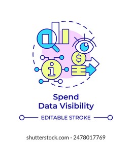 Spend data visibility multi color concept icon. Financial efficiency, operational costs. Round shape line illustration. Abstract idea. Graphic design. Easy to use in infographic, presentation