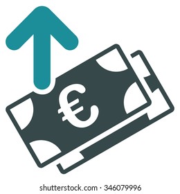Spend Euro Banknotes vector icon. Style is bicolor flat symbol, soft blue colors, rounded angles, white background.