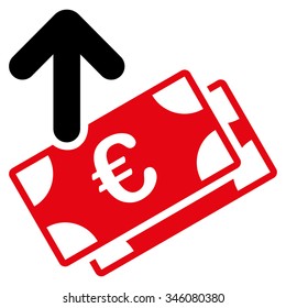 Spend Euro Banknotes vector icon. Style is bicolor flat symbol, intensive red and black colors, rounded angles, white background.