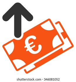 Spend Euro Banknotes vector icon. Style is bicolor flat symbol, orange and gray colors, rounded angles, white background.