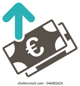 Spend Euro Banknotes vector icon. Style is bicolor flat symbol, grey and cyan colors, rounded angles, white background.