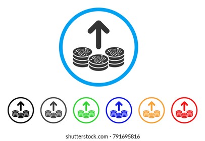 Spend Iota Coins rounded icon. Style is a flat grey symbol inside light blue circle with additional color versions. Spend Iota Coins vector designed for web and software interfaces.