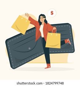 Spend money concept go shopping illustration for banner, poster, website, etc.