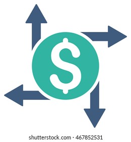 Spend Money icon. Vector style is bicolor flat iconic symbol with rounded angles, cobalt and cyan colors, white background.