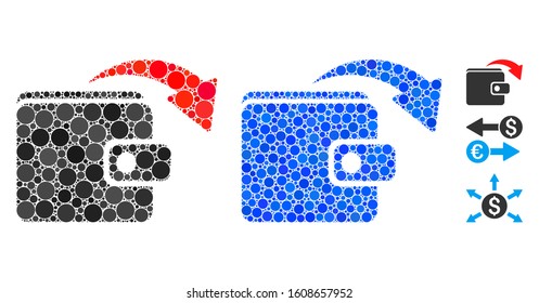 Spend money mosaic of filled circles in different sizes and color tints, based on spend money icon. Vector filled circles are combined into blue collage.