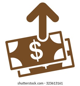 Spend Money vector icon. Style is flat symbol, brown color, rounded angles, white background.
