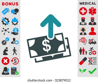 Spend Money vector icon. Style is bicolor flat symbol, soft blue colors, rounded angles, white background.