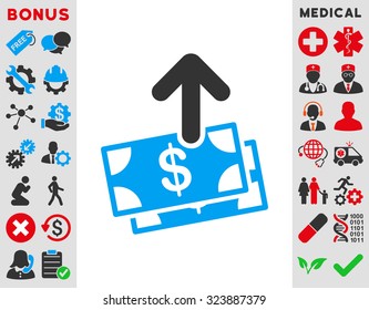 Spend Money vector icon. Style is bicolor flat symbol, blue and gray colors, rounded angles, white background.