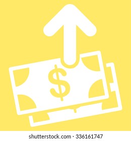 Spend Money vector icon. Style is flat symbol, white color, rounded angles, yellow background.