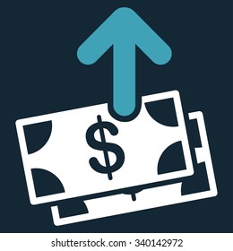 Spend Money vector icon. Style is bicolor flat symbol, blue and white colors, rounded angles, dark blue background.