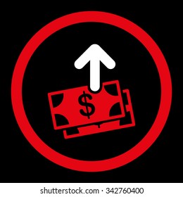 Spend Money vector icon. Style is bicolor flat rounded symbol, red and white colors, rounded angles, black background.