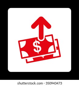 Spend Money vector icon. Style is flat rounded square button, red and white colors, black background.