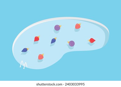 spending christmas in a different way on the tropcial vacation; swimming pool with colorful baubles - vector illustration