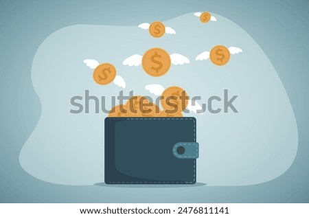 Spending money, money fly. Expend and payment concept.