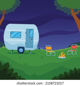Spending night outdoor in forest for vacation.