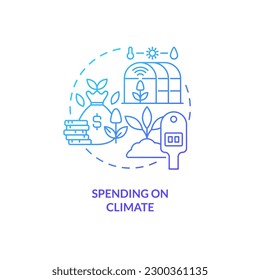 Spending on climate blue gradient concept icon. Sustainable industry. Rural development program abstract idea thin line illustration. Isolated outline drawing. Myriad Pro-Bold font used