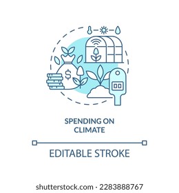Spending on climate turquoise concept icon. Sustainability. Rural development program abstract idea thin line illustration. Isolated outline drawing. Editable stroke. Arial, Myriad Pro-Bold fonts used