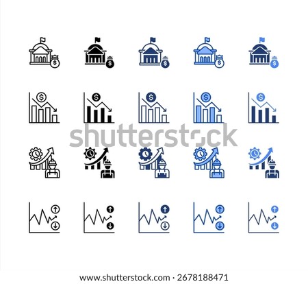 Spending, Productivity, Downturn, Volatility, multiple style icon set.