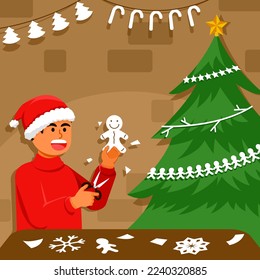 Spending time create paper craft to decorate christmas tree.