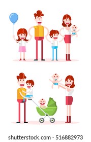 Spending Time in Family. Isolated Flat Vector Illustration on White Background.