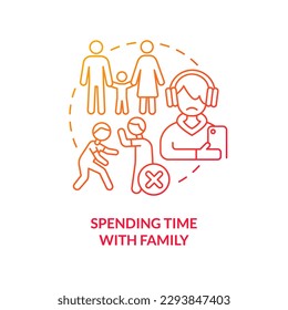 Verbringen Sie Zeit mit dem Familienroten Farbverlauf-Symbol. Beziehung. Elternteil Konfliktgebiet abstrakte Idee dünne Linie Illustration. Einzeln Umrisszeichnung. Myriad Pro-Fett-Schriftart verwendet