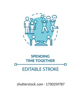 Spending time together concept icon. Family and friends relationship idea thin line illustration. Parents and children leisure activity. Vector isolated outline RGB color drawing. Editable stroke
