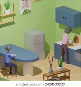 Spending time together concept. Realistic 3d object cartoon style.