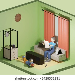 Spending time together concept. Realistic 3d object cartoon style.