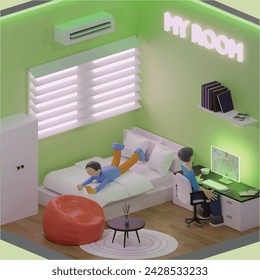 Spending time together concept. Realistic 3d object cartoon style.