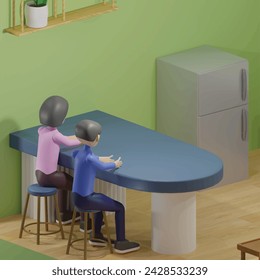 Pasar tiempo juntos concepto. Estilo de dibujos animados de objeto 3D realista.