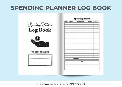 Spending tracker notebook interior template. Business or personal monthly budgeting logbook. Interior of a journal. Expense tracker journal and money spent checker notebook template.