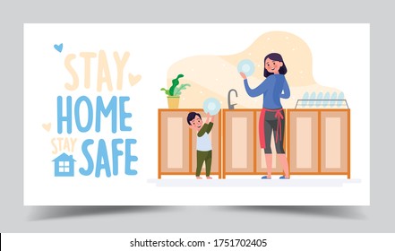 Spent Time with Family Illustration 6. Stay Home Coronavirus. Protect Yourself and Family for Decrease Infection Risk for Prevent Virus Covid-19. Stay Home on Quarantine During Coronavirus Epidemic.