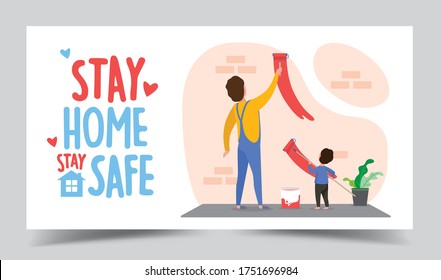 Spent Time with Family Illustration. Stay Home Coronavirus. Protect Yourself and Family for Decrease Infection Risk for Prevent Virus Covid-19. Stay Home on Quarantine During  Epidemic.