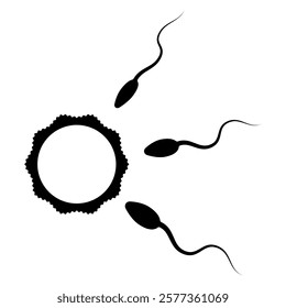 Sperm approaching an egg symbolizing IVF icon symbol illustration