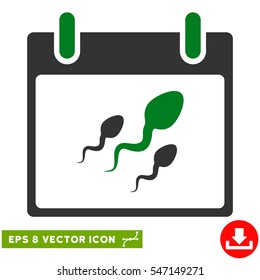 Sperm Calendar Day icon. Vector EPS illustration style is flat iconic bicolor symbol, green and gray colors.