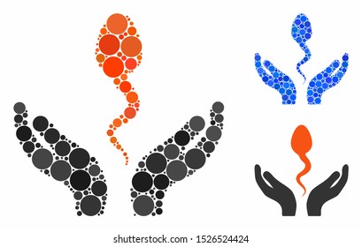 Sperm care hands composition for sperm care hands icon of circle elements in variable sizes and color tinges. Vector circle elements are composed into blue collage.