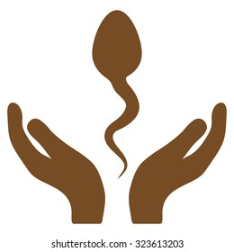 Sperm Care vector icon. Style is flat symbol, brown color, rounded angles, white background.