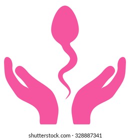 Sperm Care vector icon. Style is flat symbol, pink color, rounded angles, white background.